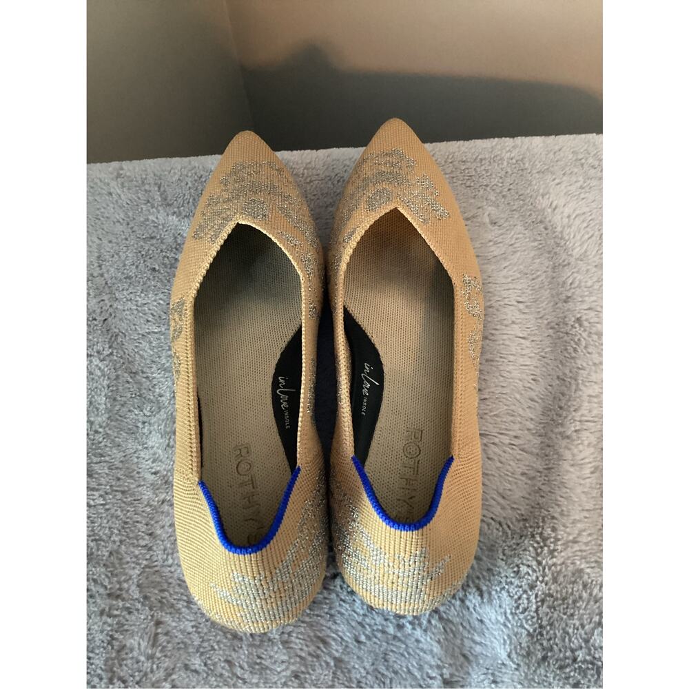 Rothy's Rare Women's Metallic Point Flat Shoes Beige & Silver Size 8 - Picture 8 of 12